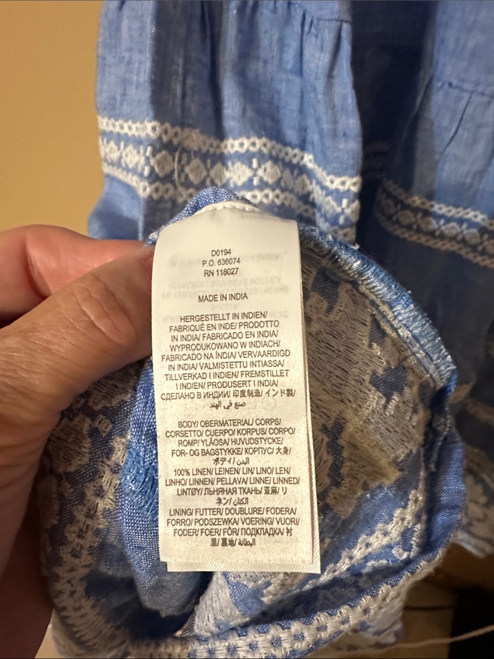 Boden Blue Linen Embroidered V-Neck Midi Dress - Picture 10 of 10